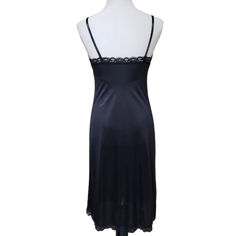 Vintage Slip Dress 70s 80s Chemise Size 34 Black Lace Trim - Picture 3 of 6